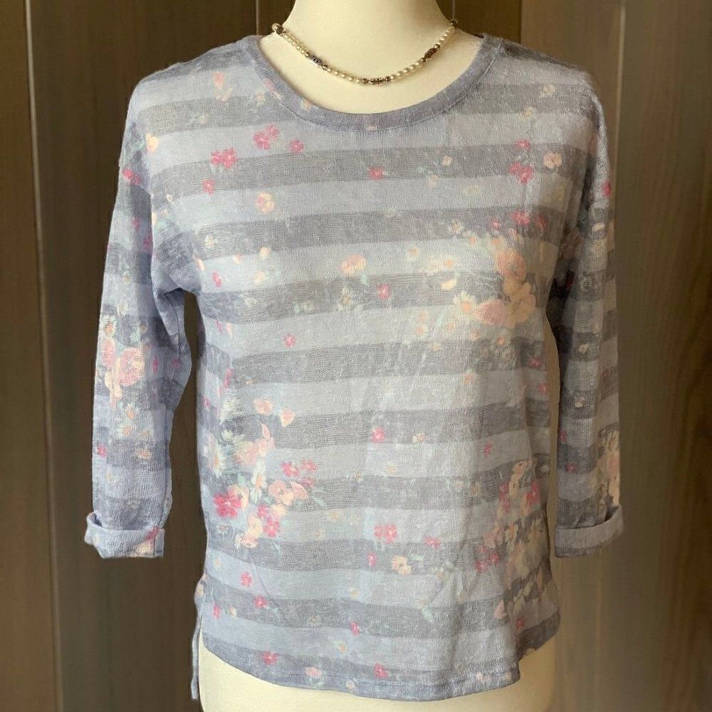 Lc LAUREN CONRAD Blue Floral Spring Sweater XS